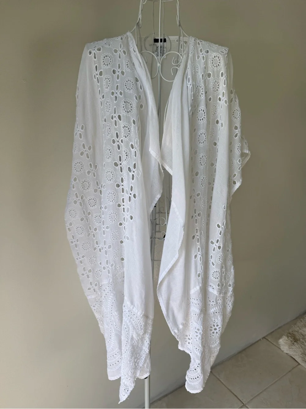 J.Crew White Eyelet Embroidered Open Front Kimono Beach Cover Up One Size